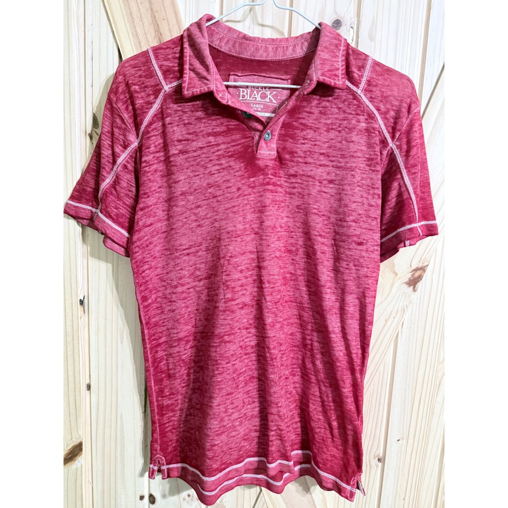 Buckle Black Boys Red Space Dye Polo Shirt Large 14-16 Short Sleeve YBB9092